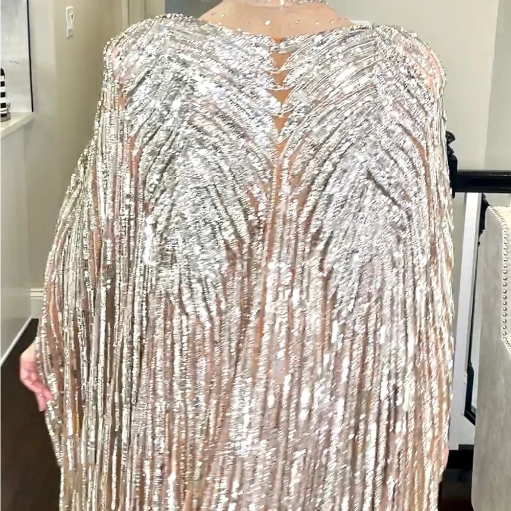 Gorgeous Silver Couture Cap Gown - Picture 3 of 6